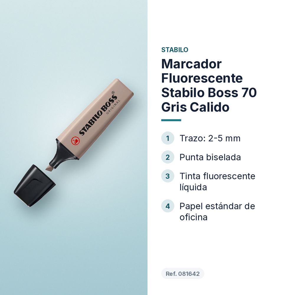 MARCADOR FLUORESCENTE STABILO BOSS 70 GRIS CALIDO - características principales