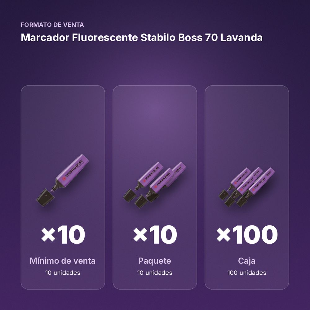 MARCADOR FLUORESCENTE STABILO BOSS 70 LAVANDA - formato de venta: paquete de 10, caja de 100