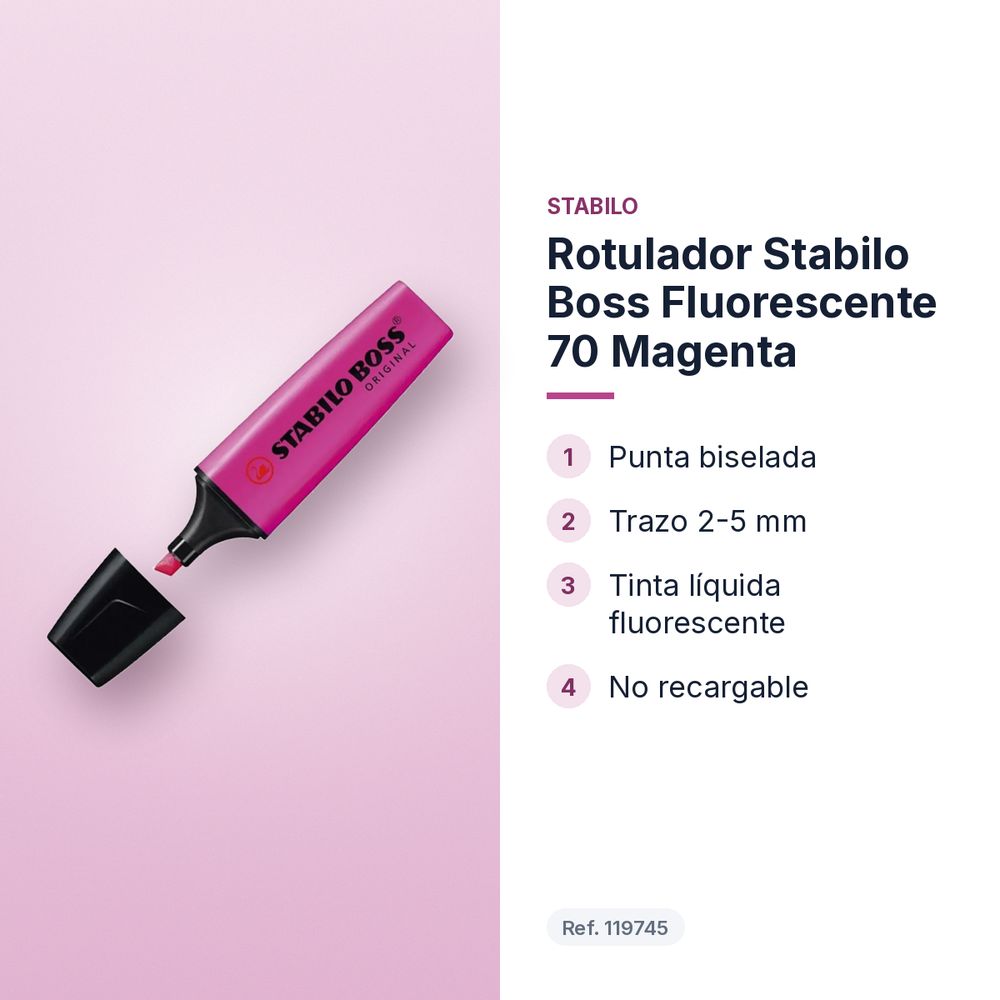 ROTULADOR STABILO BOSS FLUORESCENTE 70 MAGENTA - características principales