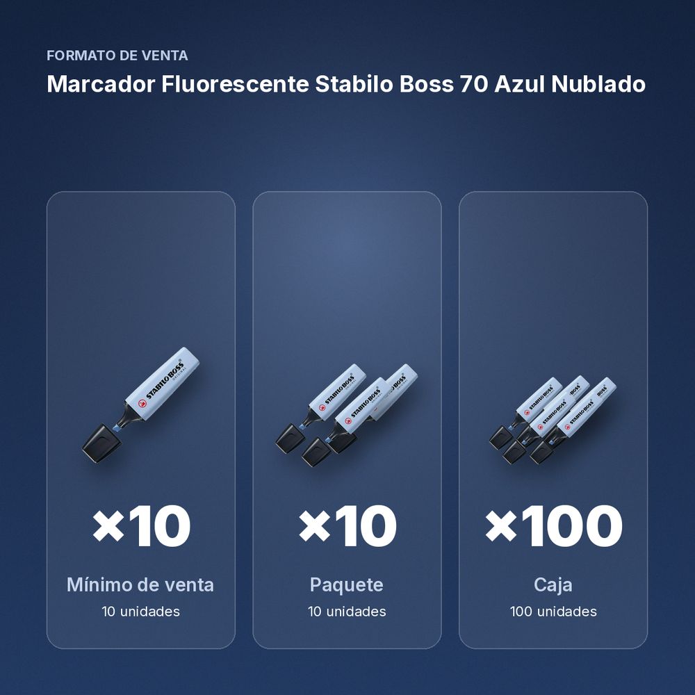MARCADOR FLUORESCENTE STABILO BOSS 70 AZUL NUBLADO - formato de venta: paquete de 10, caja de 100