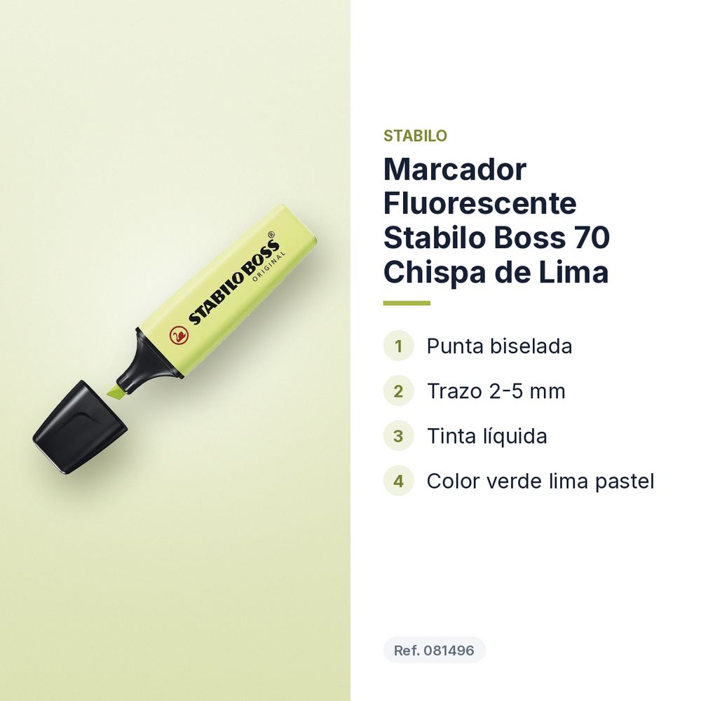 MARCADOR FLUORESCENTE STABILO BOSS 70 CHISPA DE LIMA - características principales