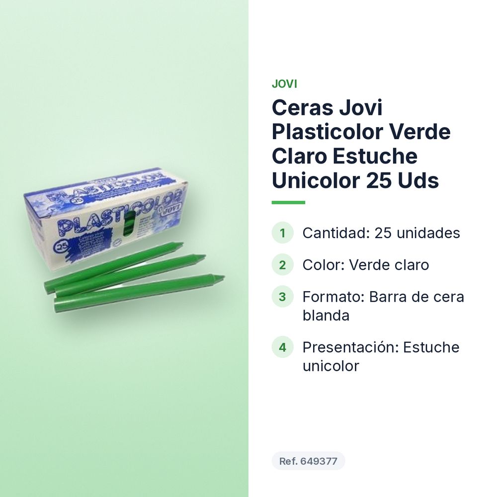 CERAS JOVI PLASTICOLOR VERDE CLARO ESTUCHE UNICOLOR 25 UDS - características principales