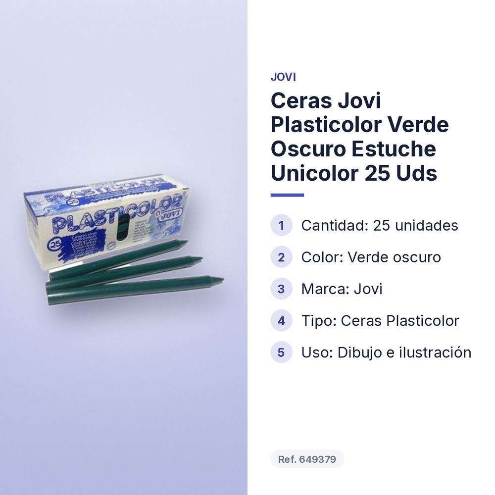 CERAS JOVI PLASTICOLOR VERDE OSCURO ESTUCHE UNICOLOR 25 UDS  - características principales