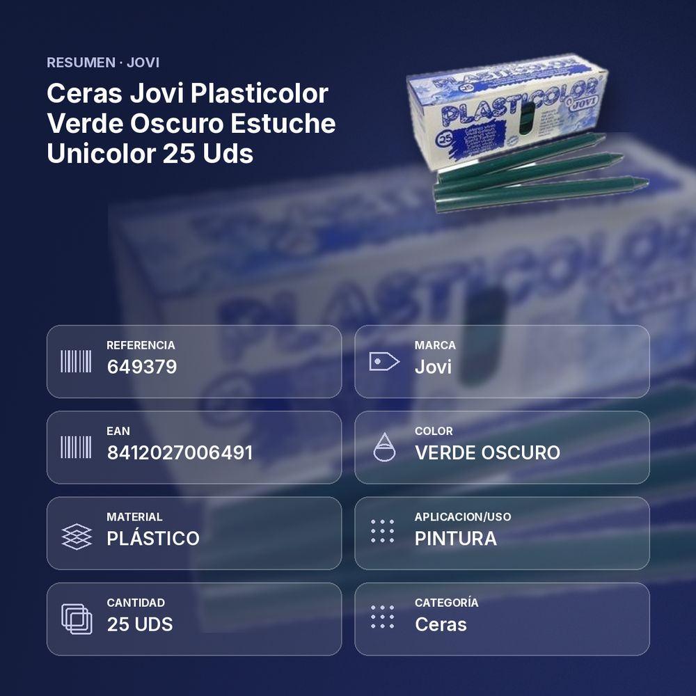 CERAS JOVI PLASTICOLOR VERDE OSCURO ESTUCHE UNICOLOR 25 UDS  - resumen de atributos