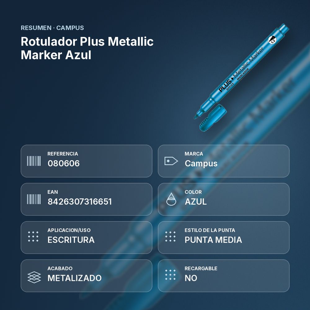 ROTULADOR PLUS METALLIC MARKER AZUL - resumen de atributos