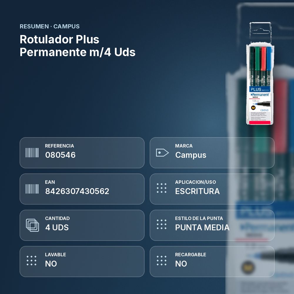ROTULADOR PLUS PERMANENTE M/4 UDS - resumen de atributos