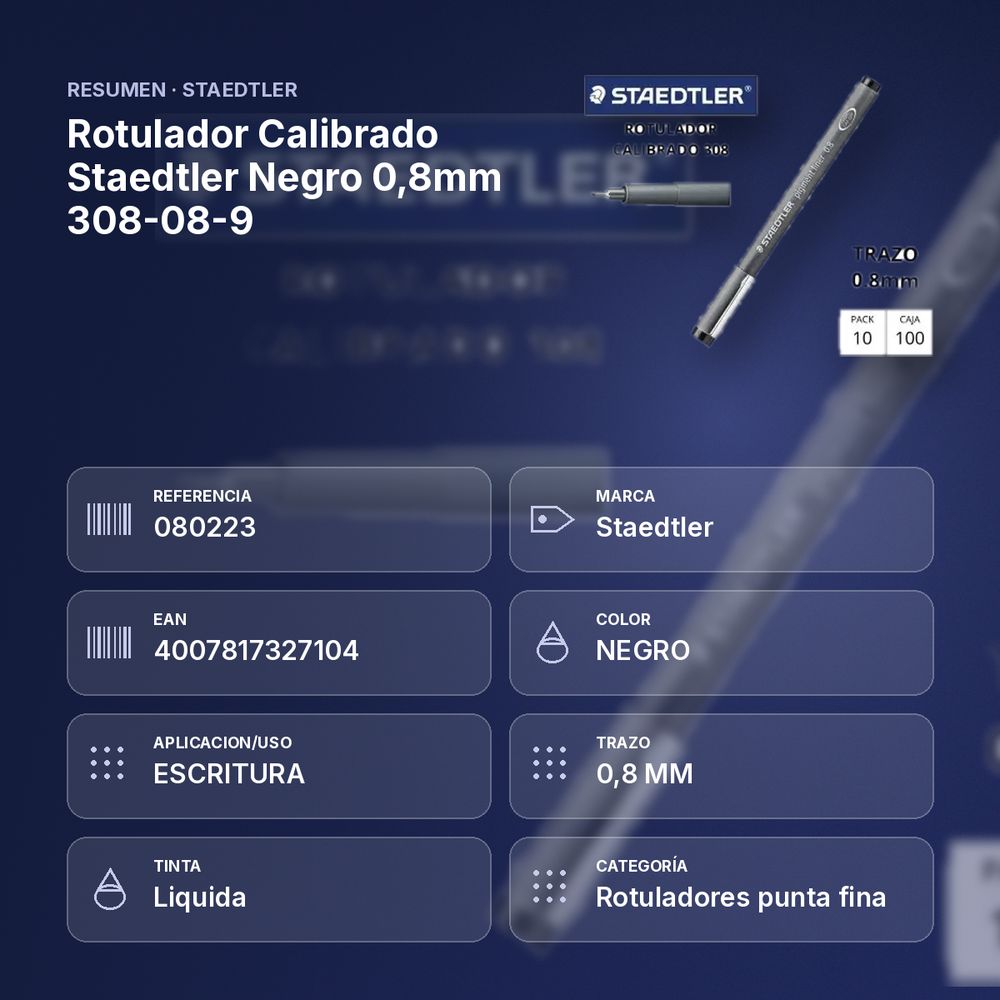 ROTULADOR CALIBRADO STAEDTLER NEGRO 0,8MM 308-08-9 - resumen de atributos
