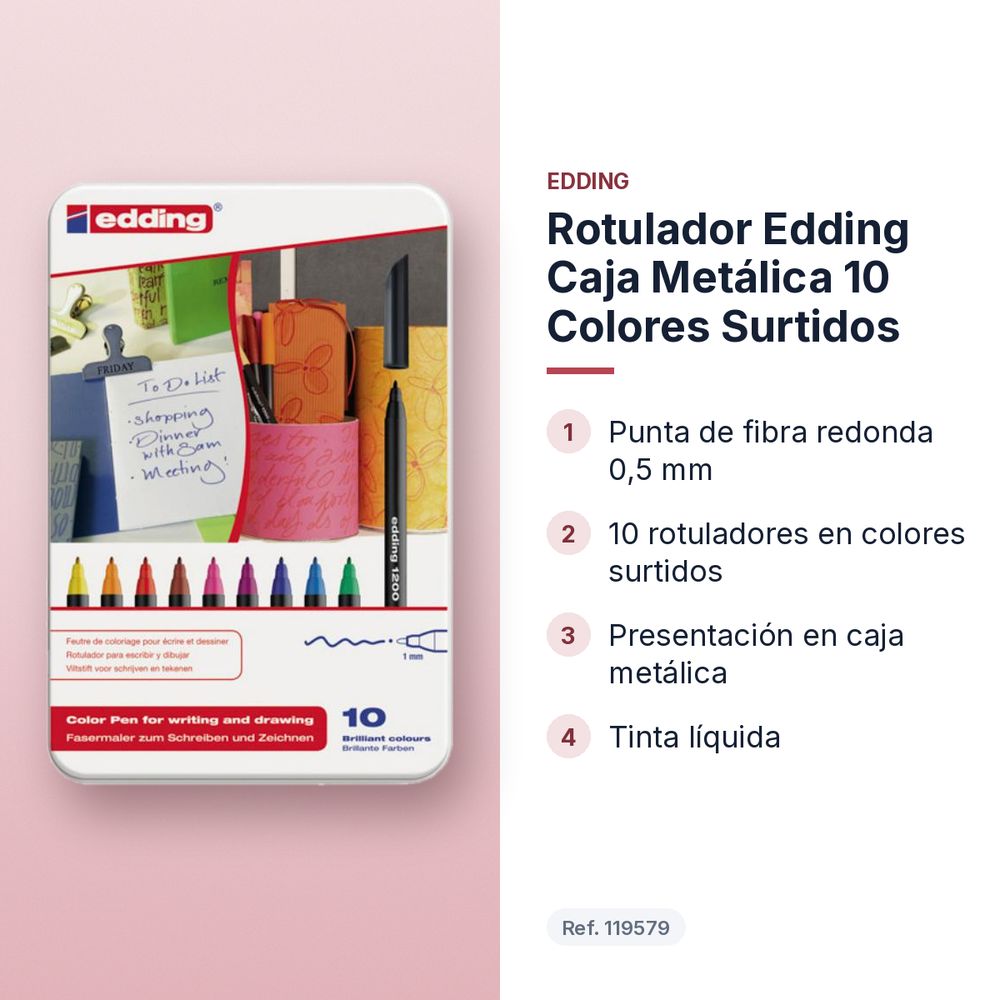 ROTULADOR EDDING CAJA METÁLICA 10 COLORES SURTIDOS - características principales
