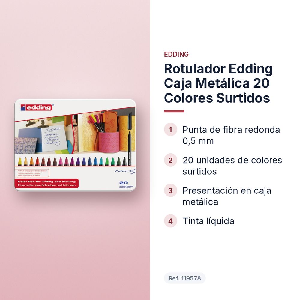ROTULADOR EDDING CAJA METÁLICA 20 COLORES SURTIDOS - características principales