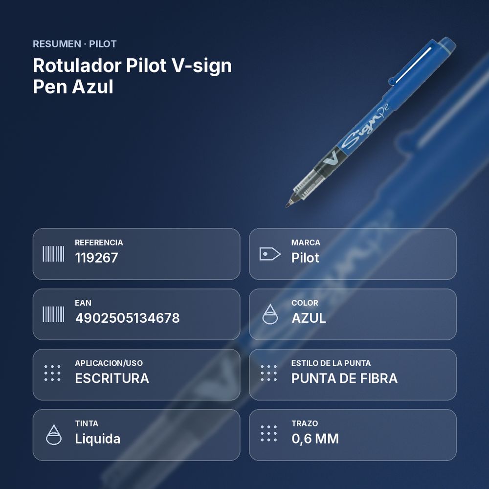 ROTULADOR PILOT V-SIGN PEN AZUL - resumen de atributos