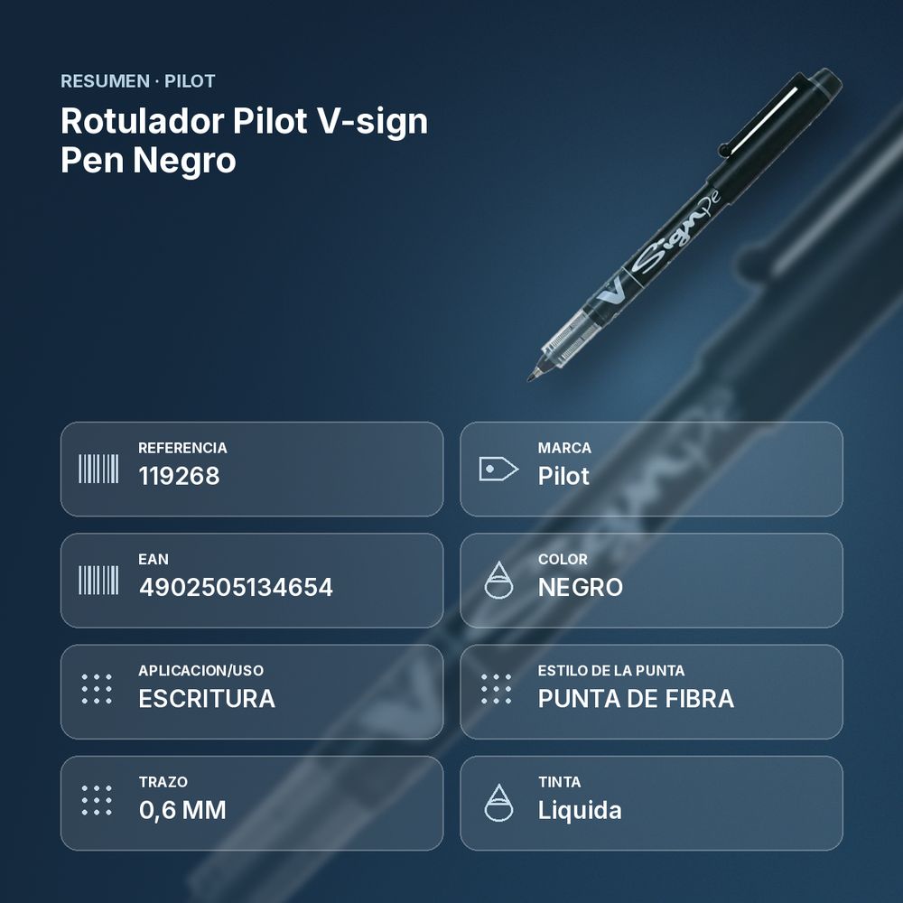 ROTULADOR PILOT V-SIGN PEN NEGRO - resumen de atributos