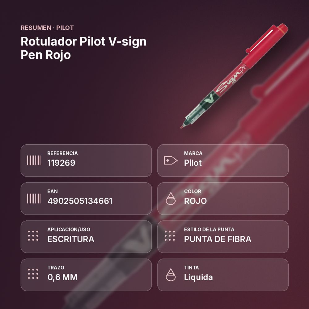 ROTULADOR PILOT V-SIGN PEN ROJO - resumen de atributos
