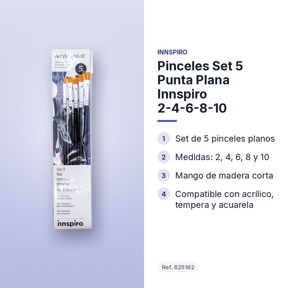 PINCELES SET 5 PUNTA PLANA INNSPIRO 2-4-6-8-10 - características principales