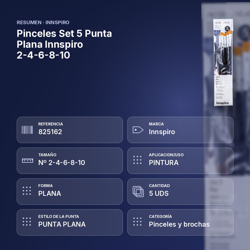 PINCELES SET 5 PUNTA PLANA INNSPIRO 2-4-6-8-10 - resumen de atributos