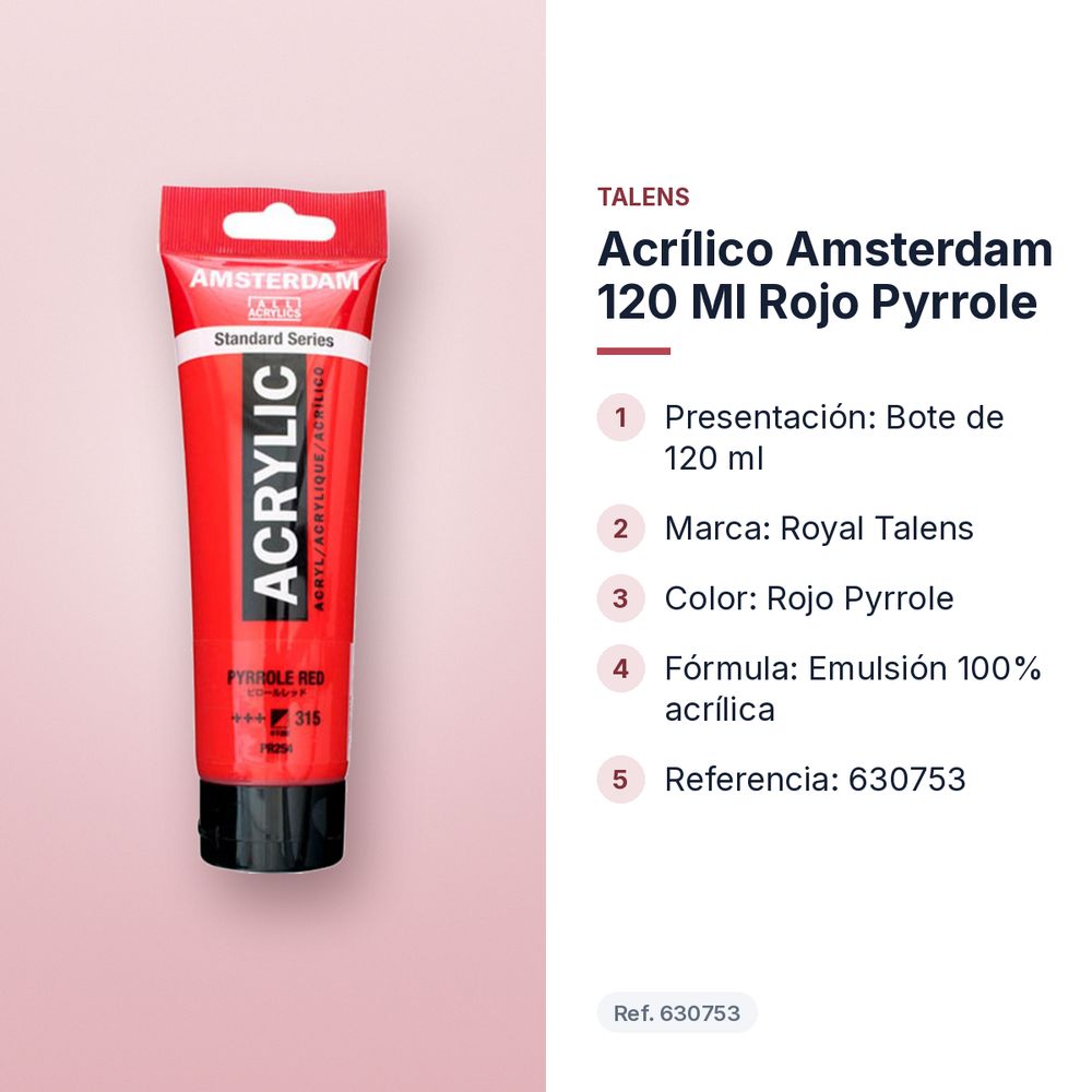 ACRÍLICO AMSTERDAM 120 ML ROJO PYRROLE - características principales