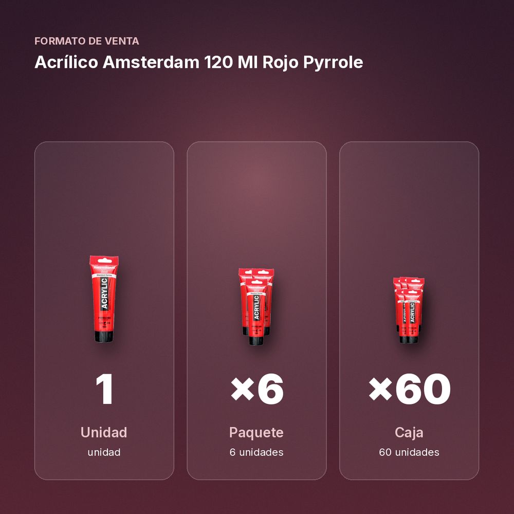 ACRÍLICO AMSTERDAM 120 ML ROJO PYRROLE - formato de venta: paquete de 6, caja de 60