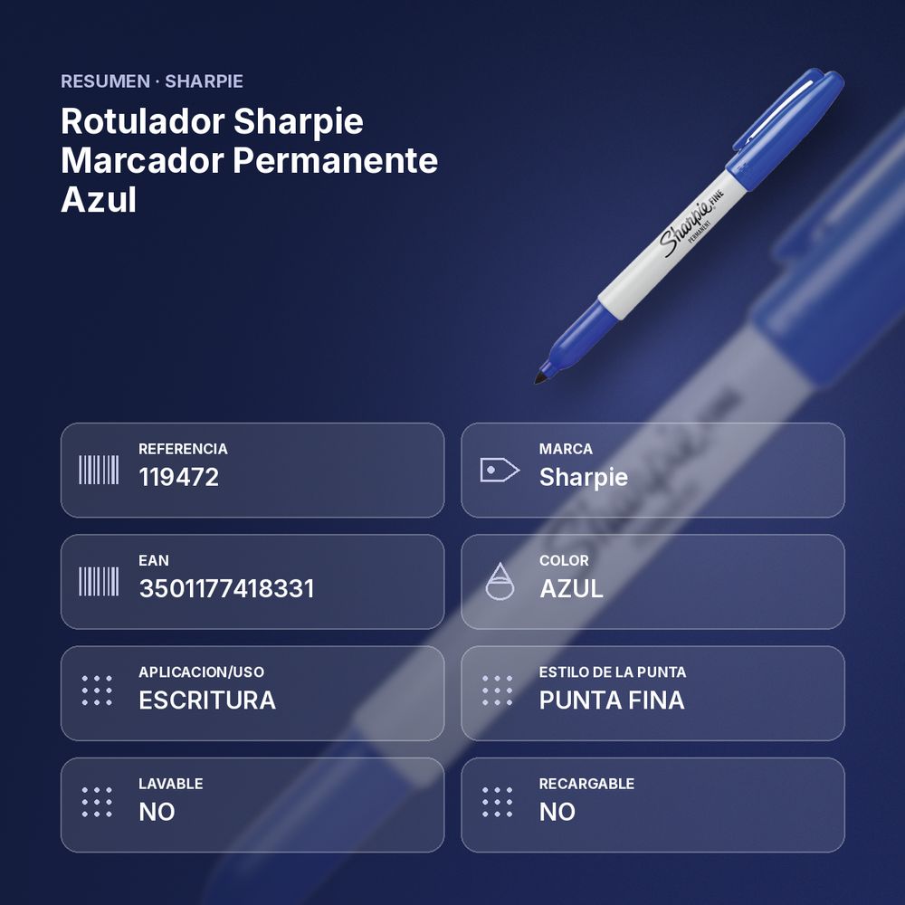 ROTULADOR SHARPIE MARCADOR PERMANENTE AZUL  - resumen de atributos
