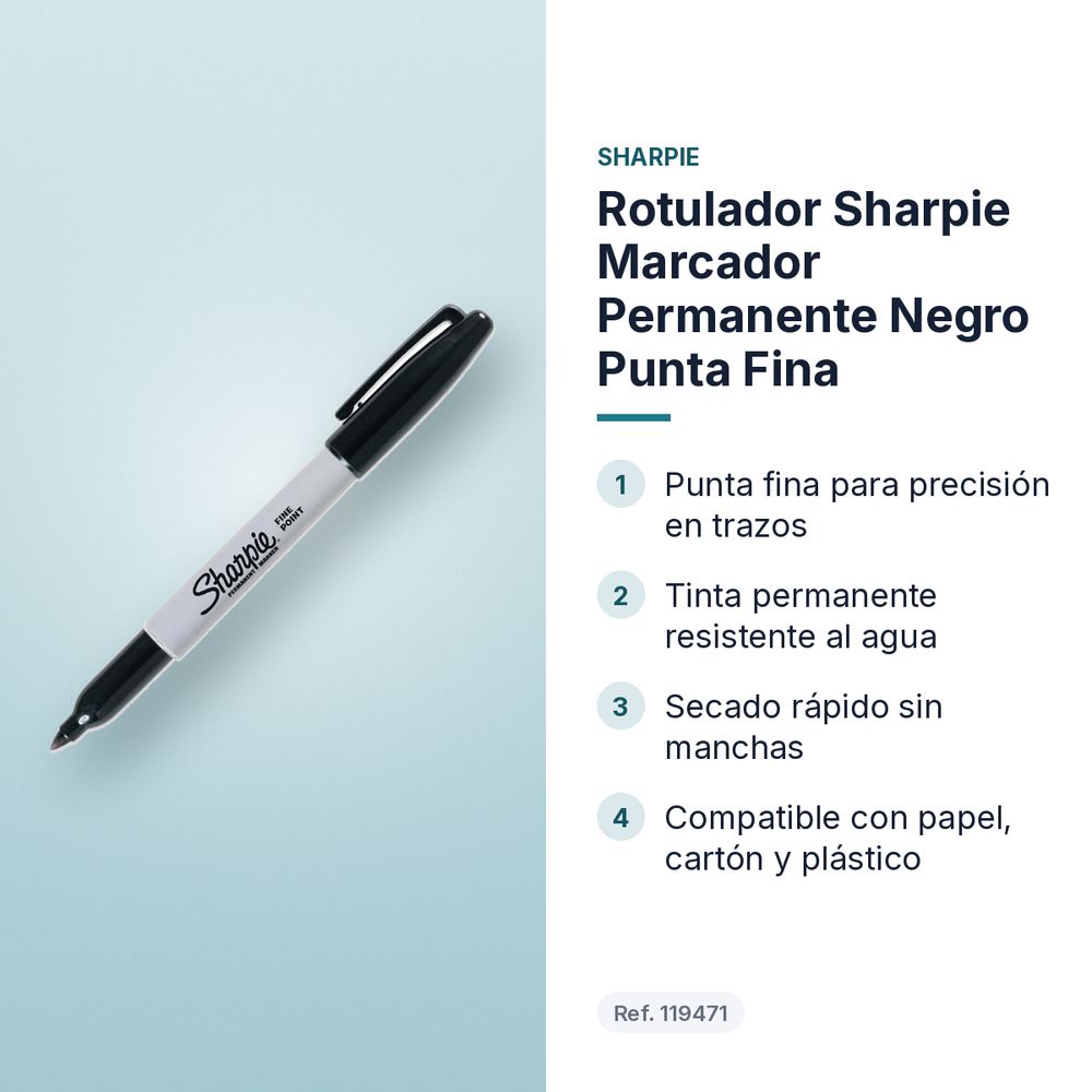 ROTULADOR SHARPIE MARCADOR PERMANENTE NEGRO PUNTA FINA - características principales