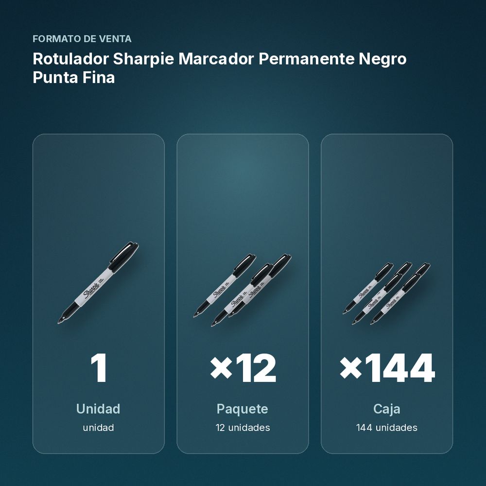 ROTULADOR SHARPIE MARCADOR PERMANENTE NEGRO PUNTA FINA - formato de venta: paquete de 12, caja de 144