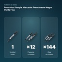 ROTULADOR SHARPIE MARCADOR PERMANENTE NEGRO PUNTA FINA - formato de venta: paquete de 12, caja de 144