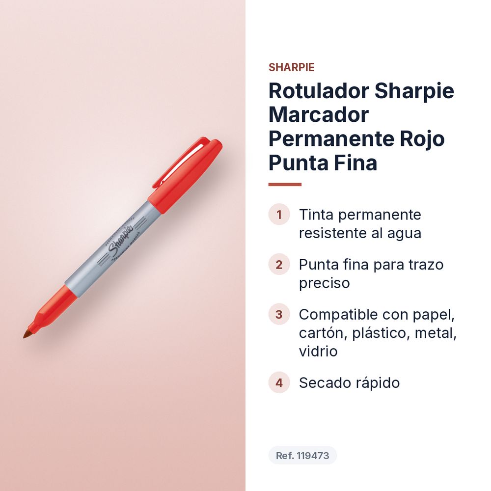 ROTULADOR SHARPIE MARCADOR PERMANENTE ROJO PUNTA FINA - características principales