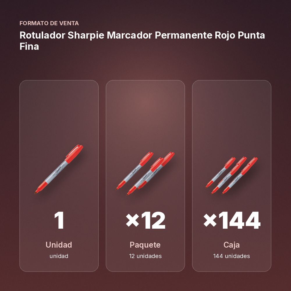 ROTULADOR SHARPIE MARCADOR PERMANENTE ROJO PUNTA FINA - formato de venta: paquete de 12, caja de 144