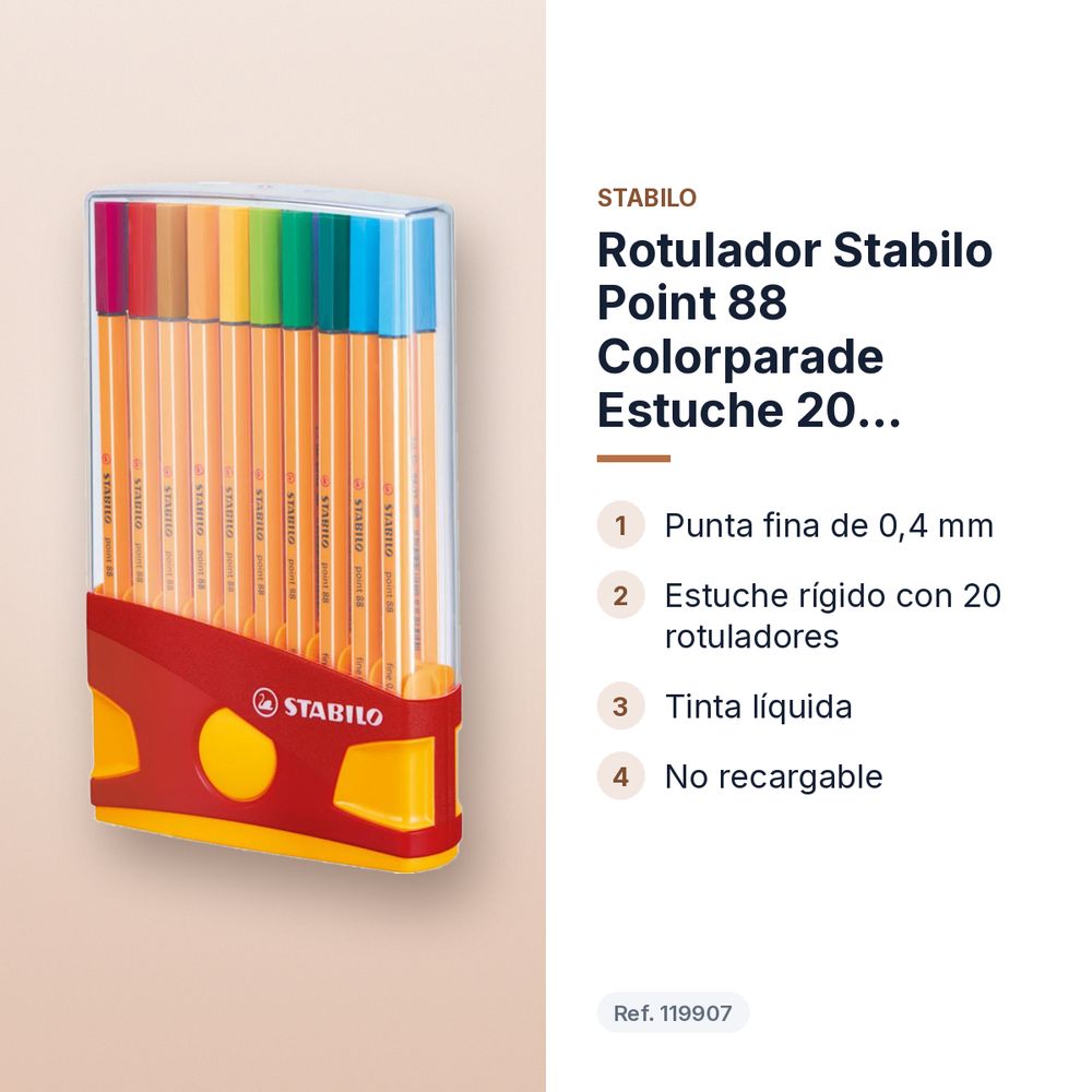 ROTULADOR STABILO POINT 88 COLORPARADE ESTUCHE 20 ROTULADORES - características principales