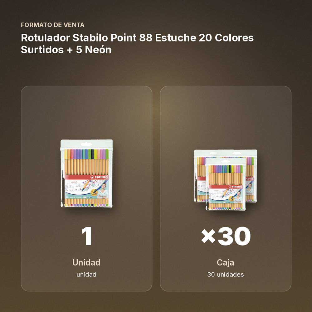 ROTULADOR STABILO POINT 88 ESTUCHE 20 COLORES SURTIDOS + 5 NEÓN - formato de venta: caja de 30