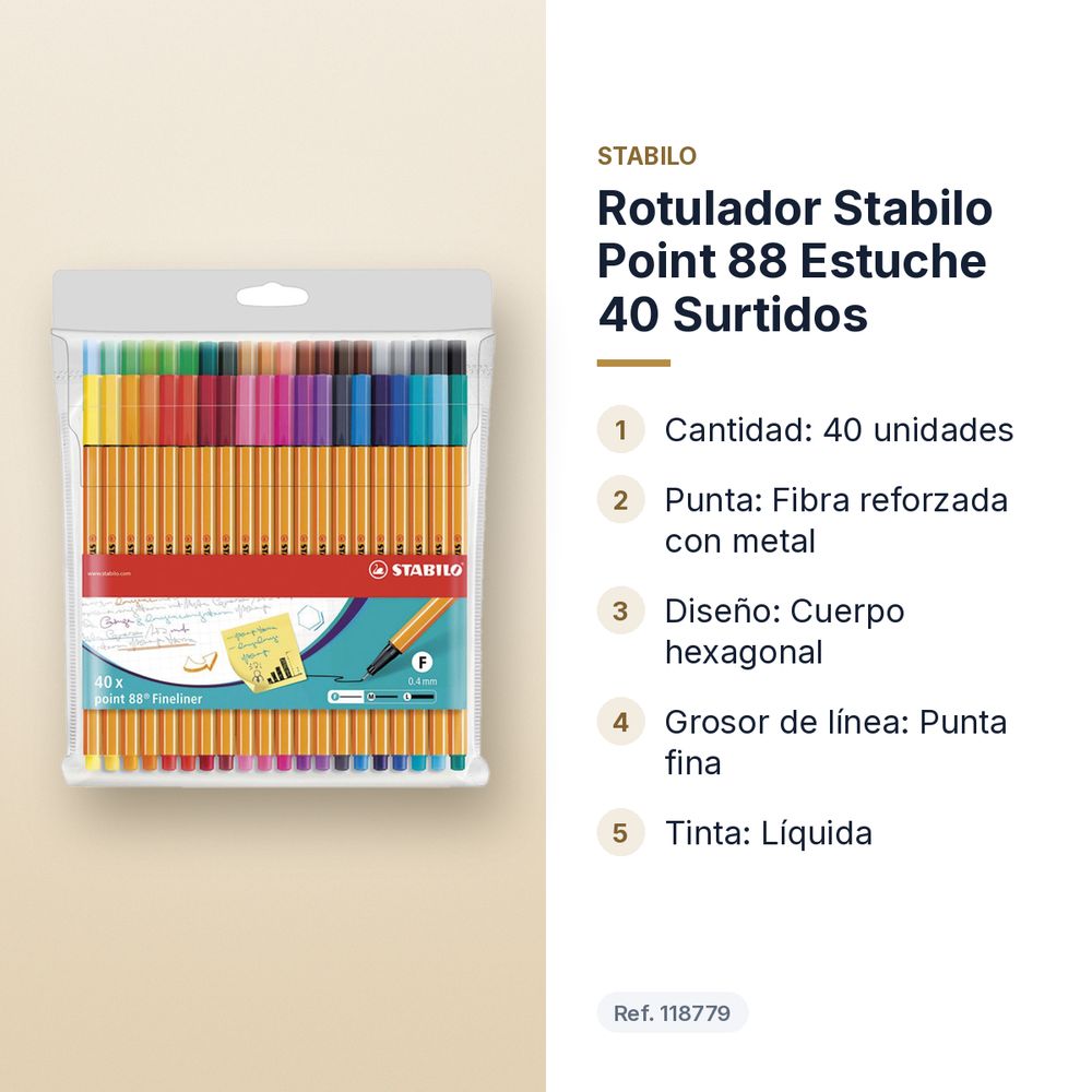 ROTULADOR STABILO POINT 88 ESTUCHE 40 SURTIDOS - características principales