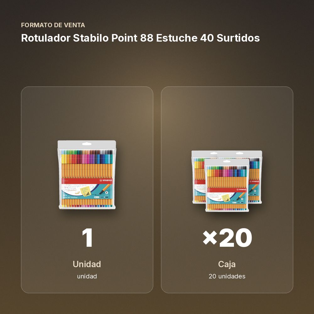 ROTULADOR STABILO POINT 88 ESTUCHE 40 SURTIDOS - formato de venta: caja de 20