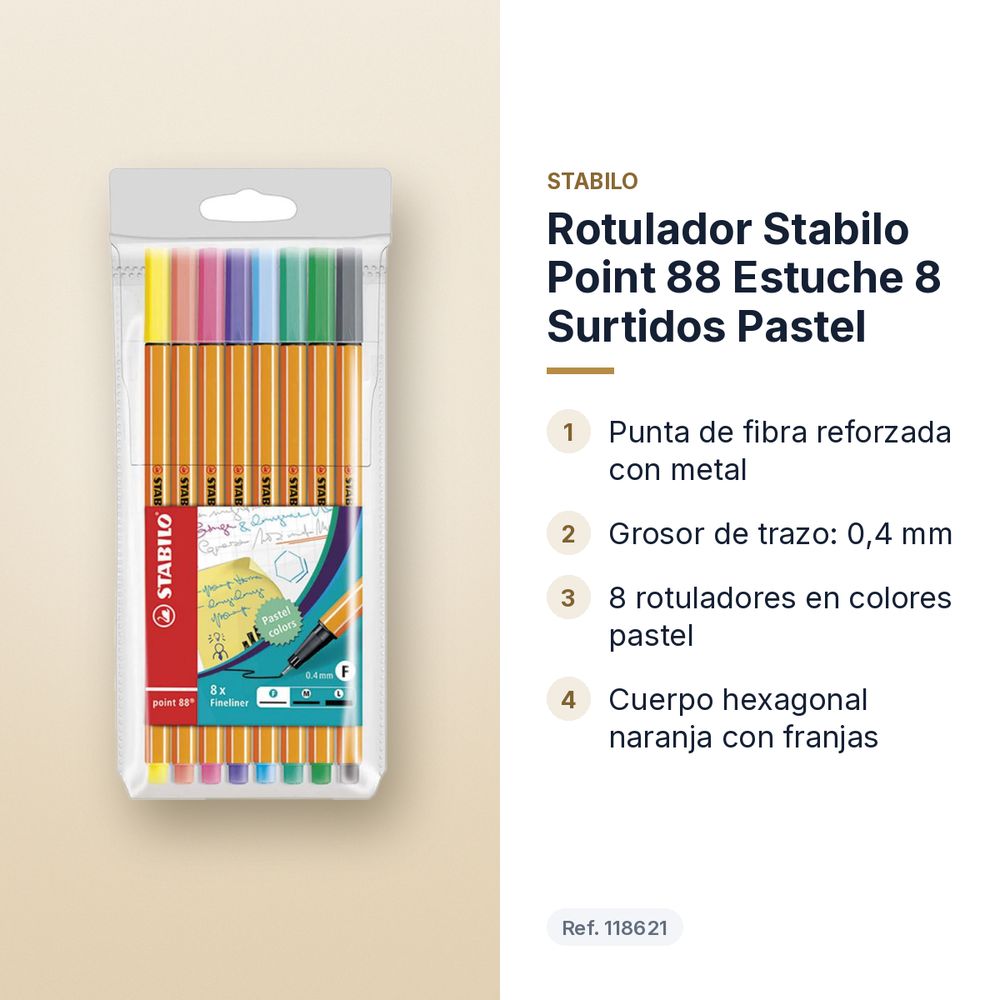 ROTULADOR STABILO POINT 88 ESTUCHE 8 SURTIDOS PASTEL - características principales