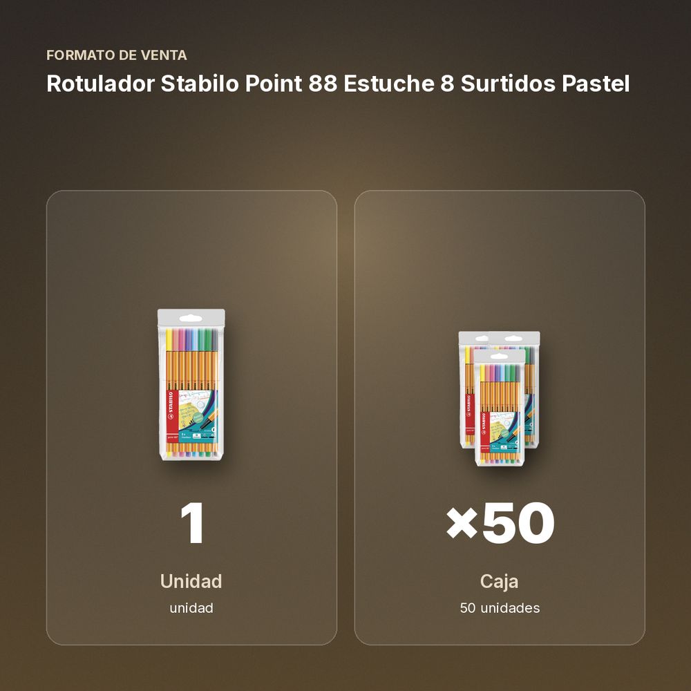ROTULADOR STABILO POINT 88 ESTUCHE 8 SURTIDOS PASTEL - formato de venta: caja de 50