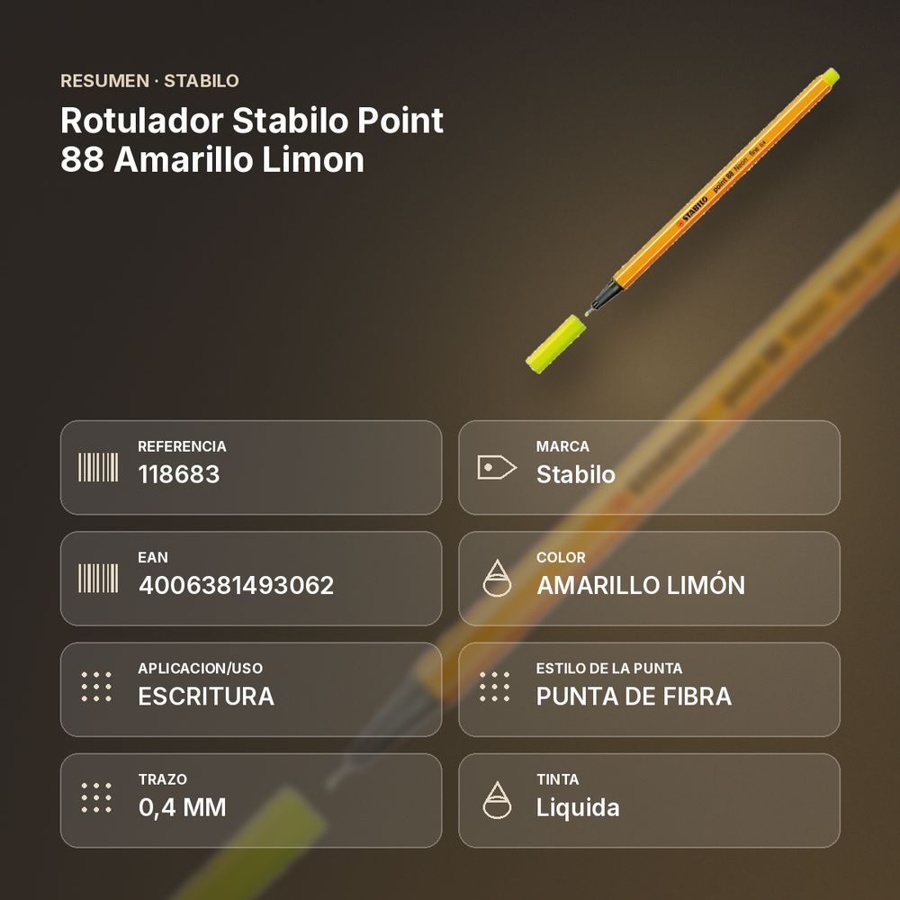 ROTULADOR STABILO POINT 88 AMARILLO LIMON - resumen de atributos