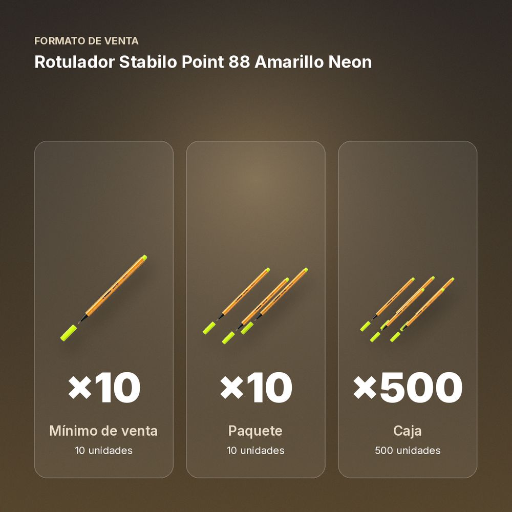 ROTULADOR STABILO POINT 88 AMARILLO NEON  - formato de venta: paquete de 10, caja de 500