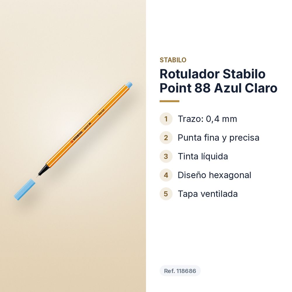 ROTULADOR STABILO POINT 88 AZUL CLARO  - características principales