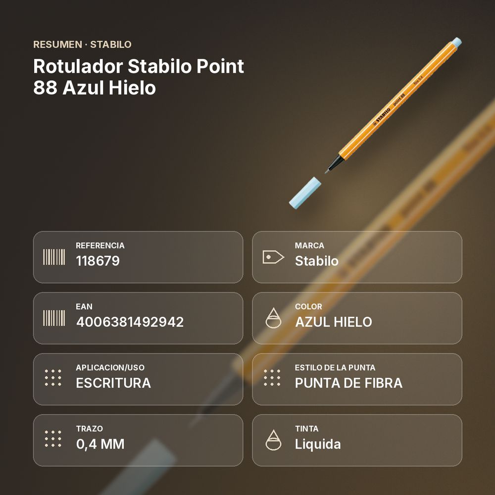 ROTULADOR STABILO POINT 88 AZUL HIELO - resumen de atributos