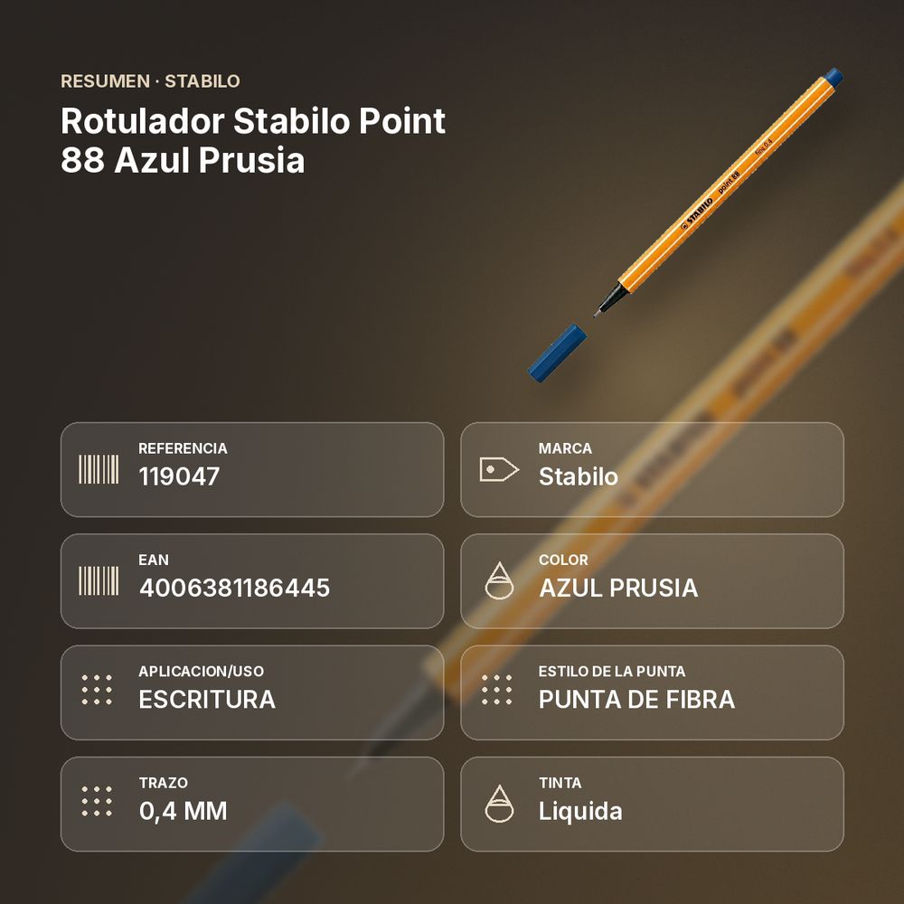 ROTULADOR STABILO POINT 88 AZUL PRUSIA - resumen de atributos