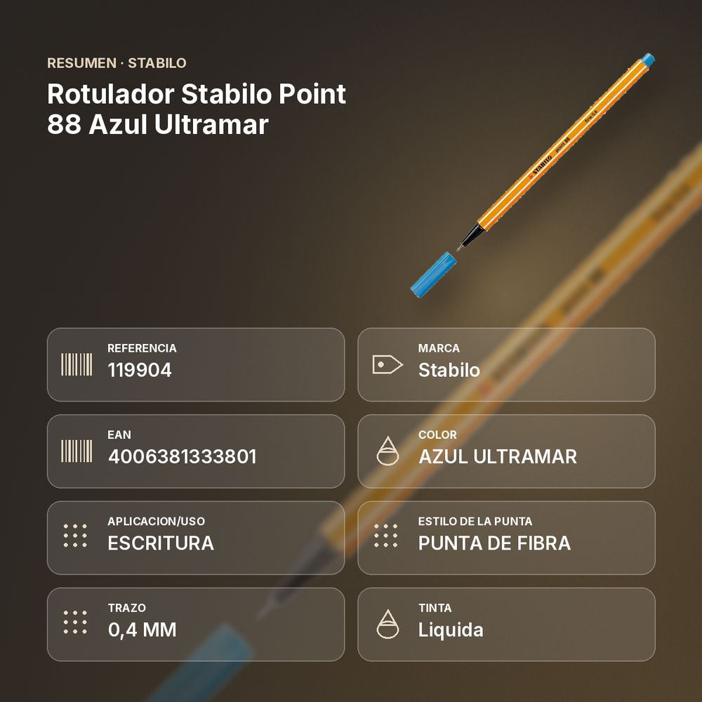ROTULADOR STABILO POINT 88 AZUL ULTRAMAR - resumen de atributos