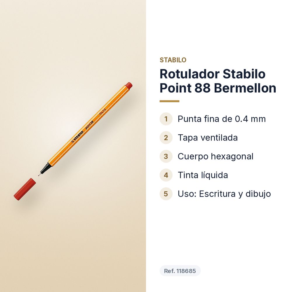 ROTULADOR STABILO POINT 88 BERMELLON  - características principales