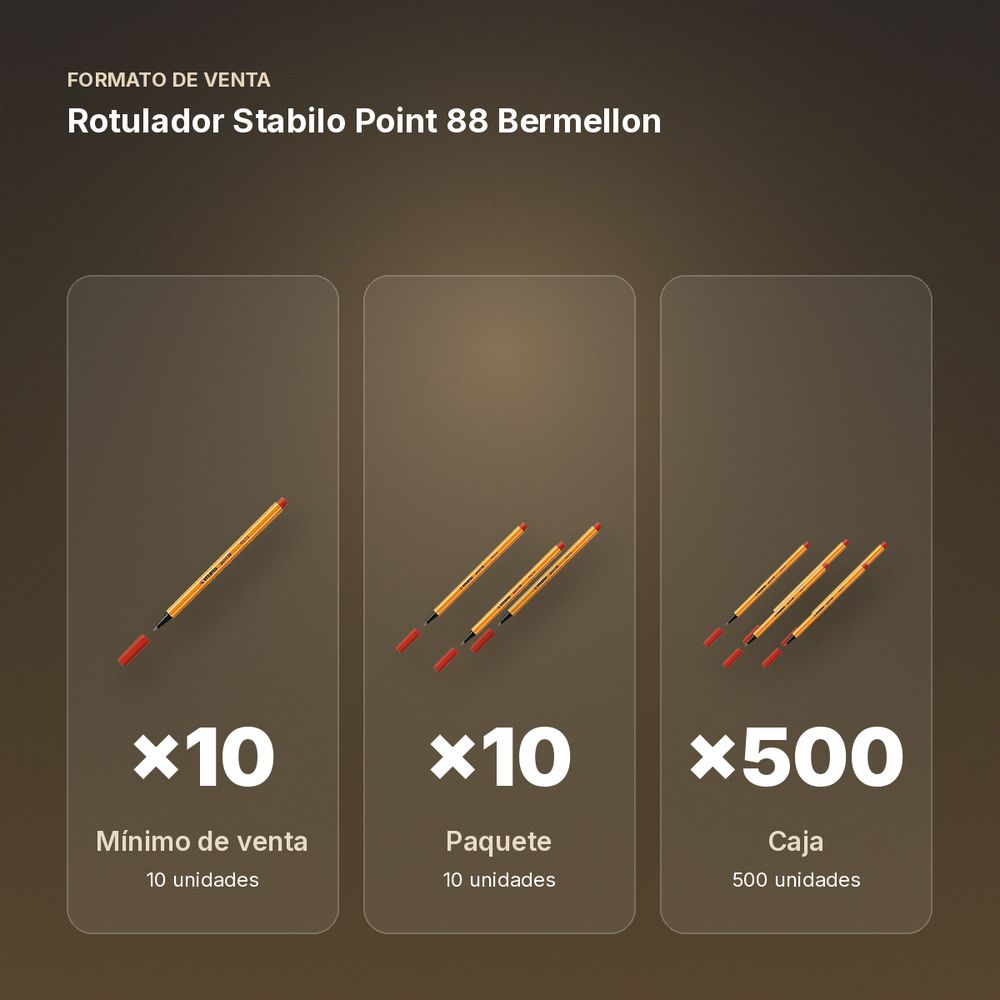 ROTULADOR STABILO POINT 88 BERMELLON  - formato de venta: paquete de 10, caja de 500