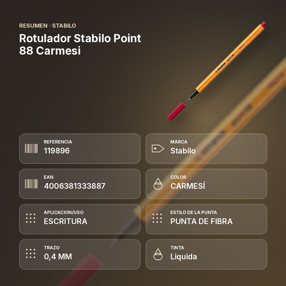 ROTULADOR STABILO POINT 88 CARMESI  - resumen de atributos
