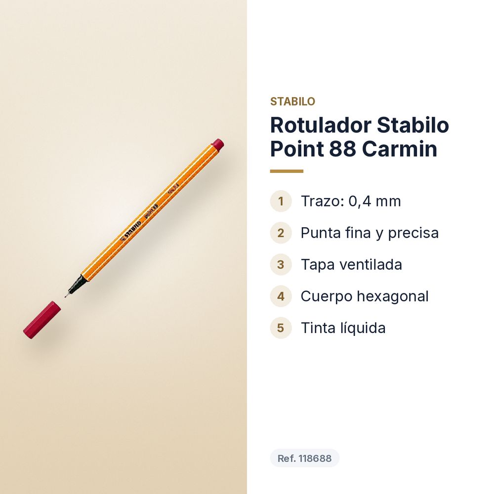ROTULADOR STABILO POINT 88 CARMIN  - características principales