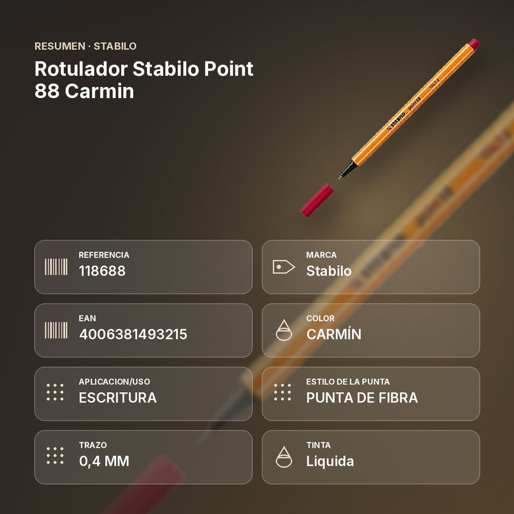 ROTULADOR STABILO POINT 88 CARMIN  - resumen de atributos