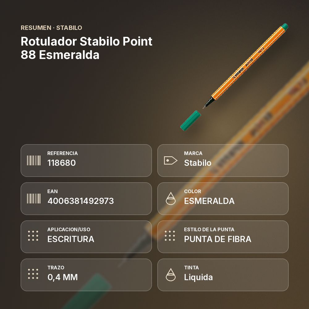 ROTULADOR STABILO POINT 88 ESMERALDA  - resumen de atributos