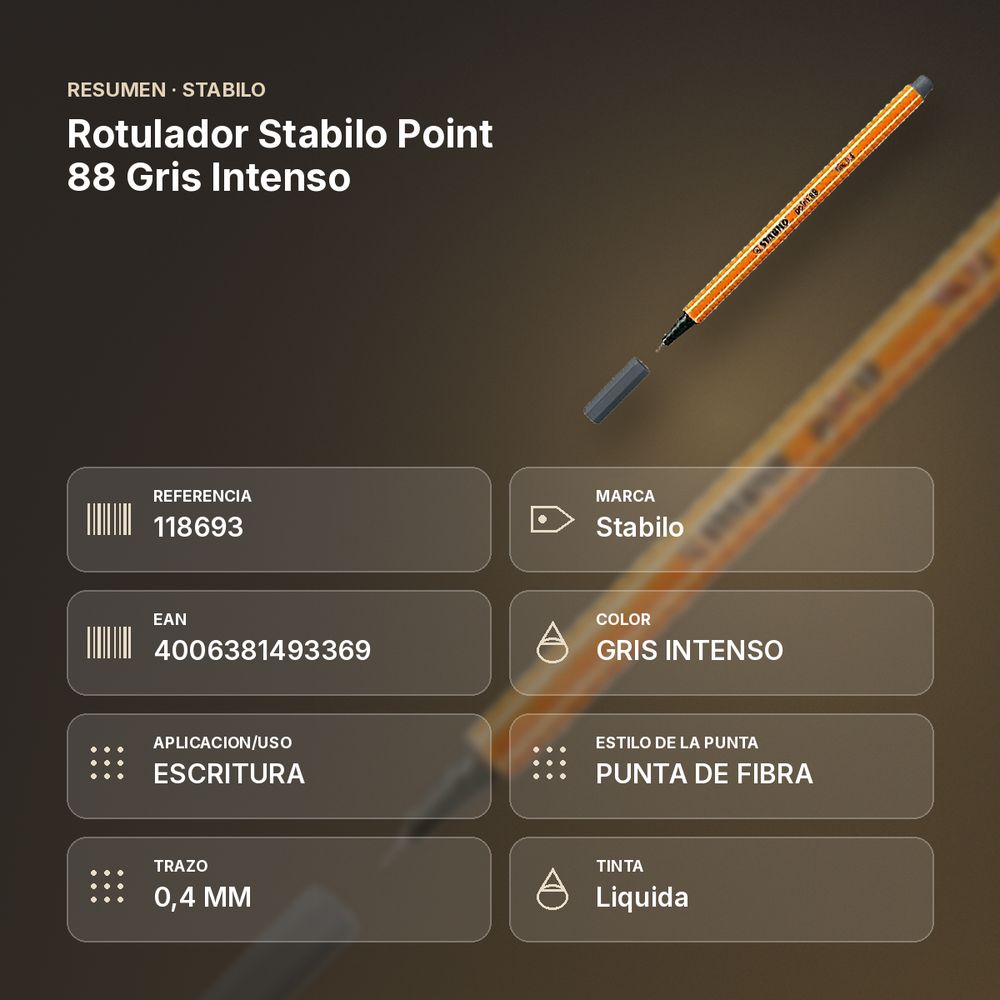 ROTULADOR STABILO POINT 88 GRIS INTENSO   - resumen de atributos