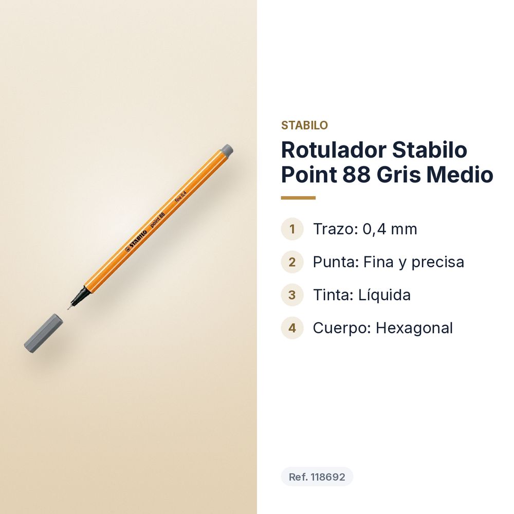 ROTULADOR STABILO POINT 88 GRIS MEDIO   - características principales