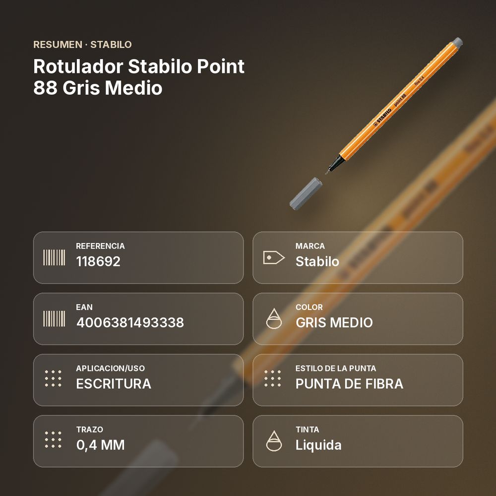 ROTULADOR STABILO POINT 88 GRIS MEDIO   - resumen de atributos