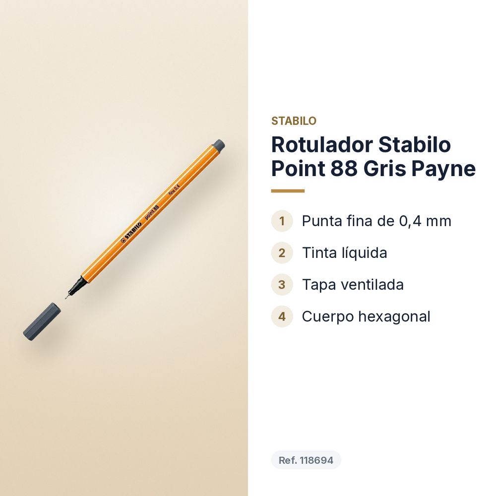 ROTULADOR STABILO POINT 88 GRIS PAYNE  - características principales