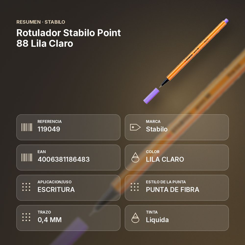 ROTULADOR STABILO POINT 88 LILA CLARO  - resumen de atributos