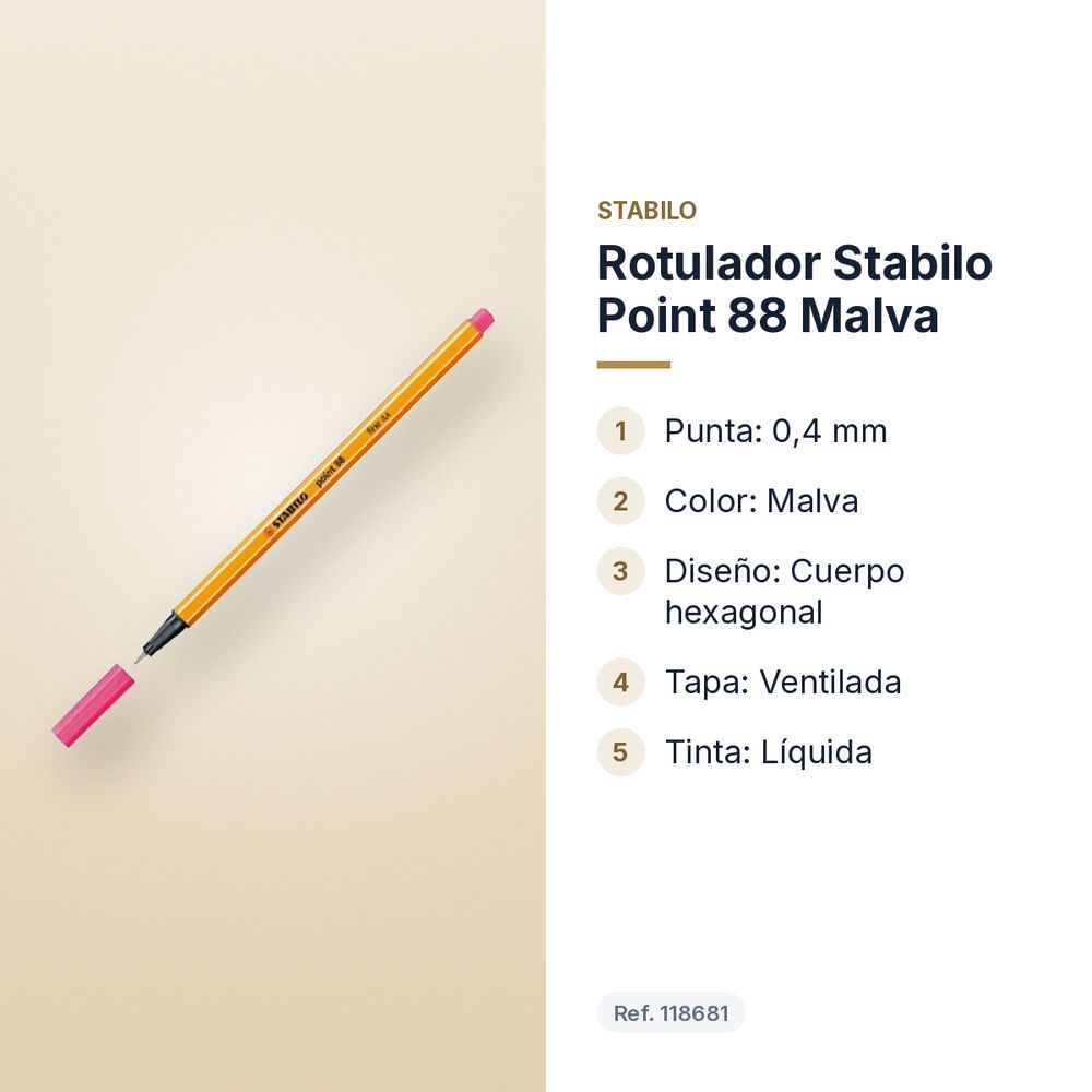 ROTULADOR STABILO POINT 88 MALVA  - características principales